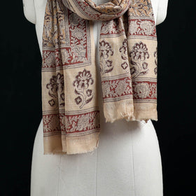 Pure Merino Wool Stole in Pedana Kalamkari Block Prints 34
