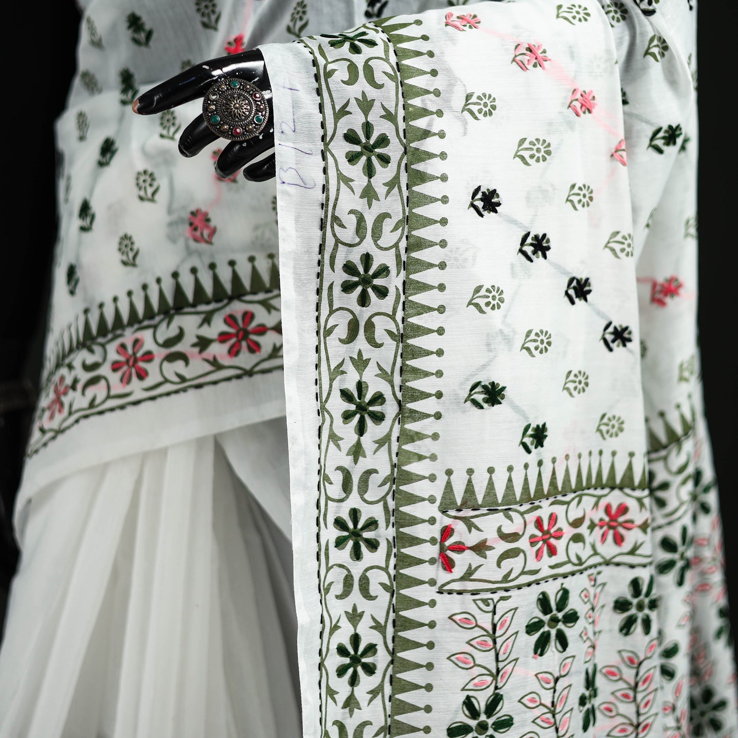 Hand Embroidered Chapa Work Silk Cotton Saree 08