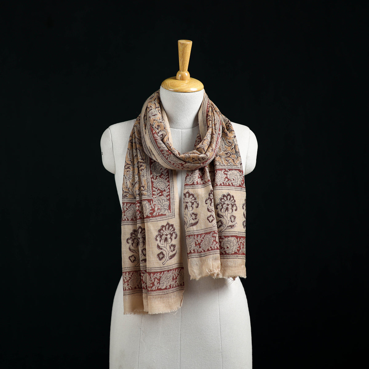 Pure Merino Wool Stole in Pedana Kalamkari Block Prints 34