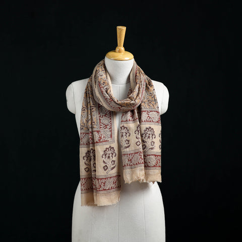 Pure Merino Wool Stole in Pedana Kalamkari Block Prints 34