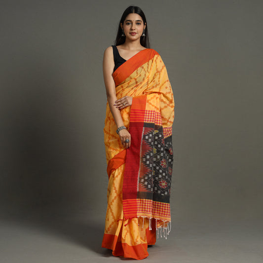 Orange - Begampuri Handloom Cotton Saree with Ikat Border 05