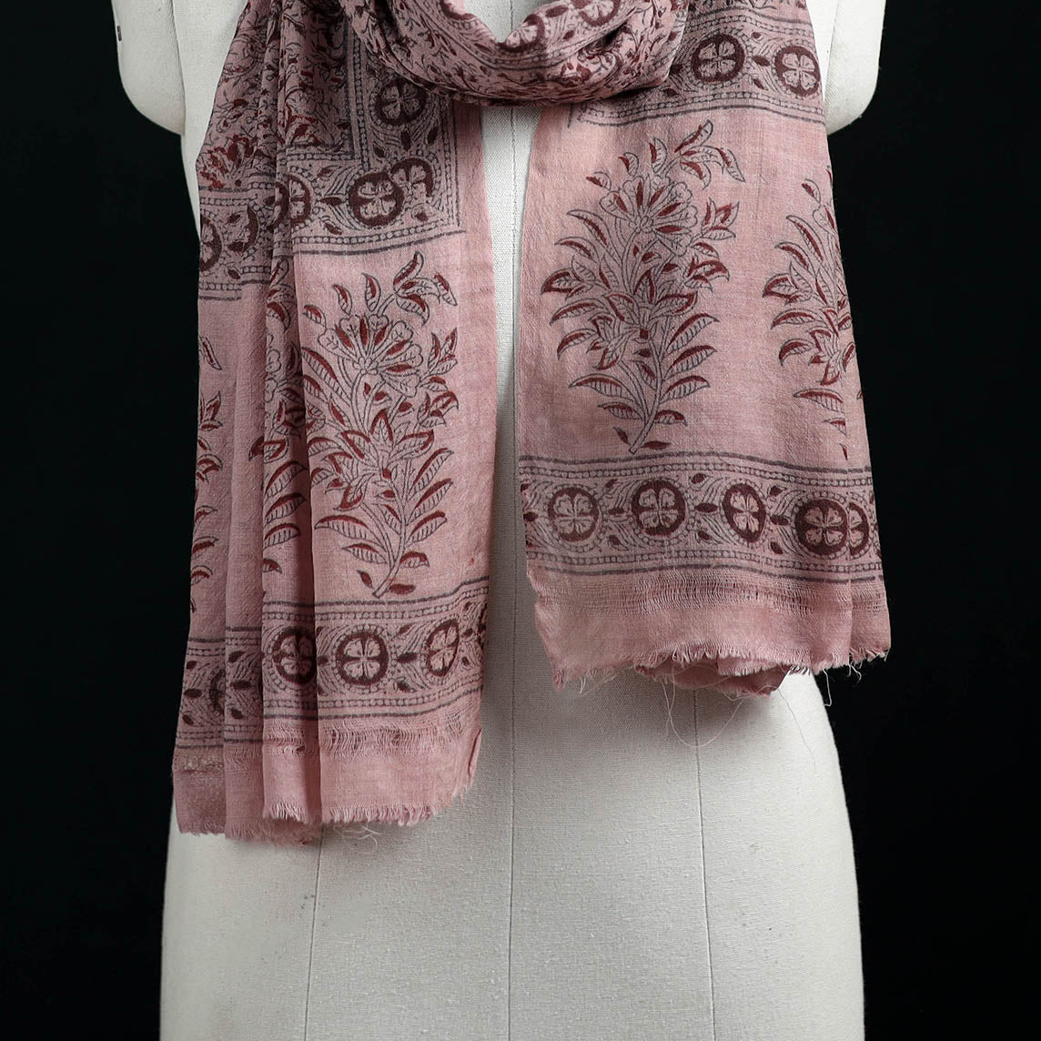 Pure Merino Wool Stole in Pedana Kalamkari Block Prints 35