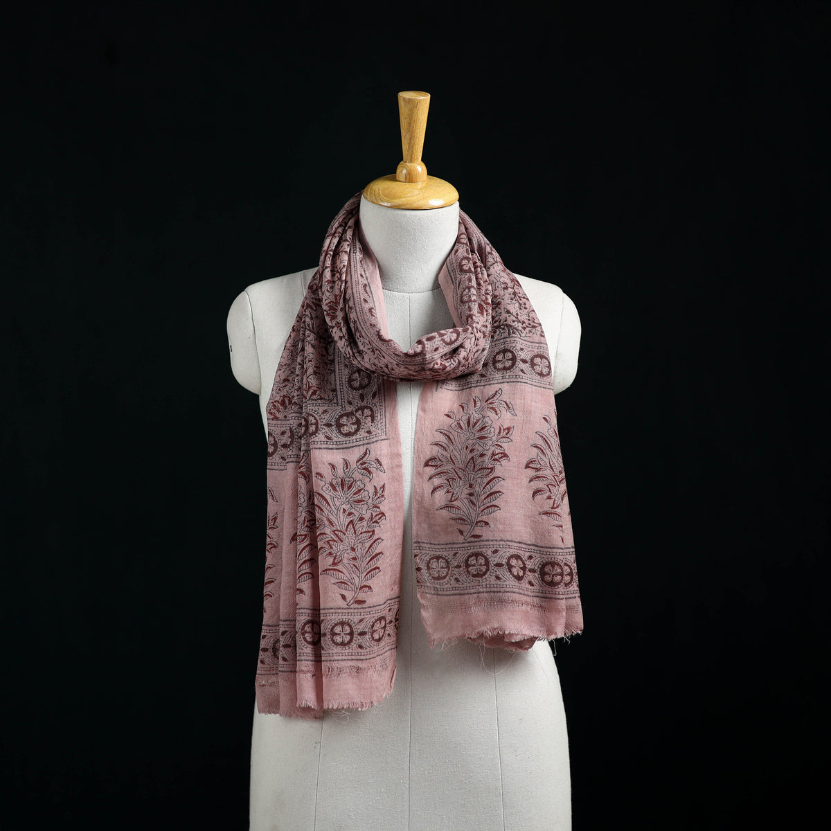 Pure Merino Wool Stole in Pedana Kalamkari Block Prints 35