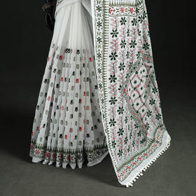 Hand Embroidered Chapa Work Silk Cotton Saree 08