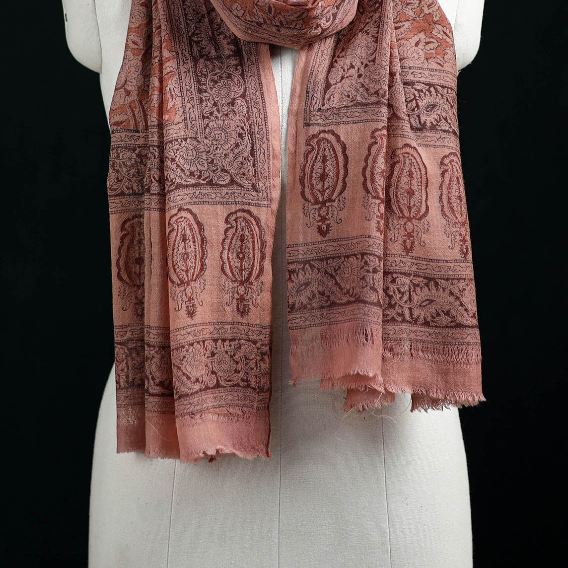 Pure Merino Wool Stole in Pedana Kalamkari Block Prints 36