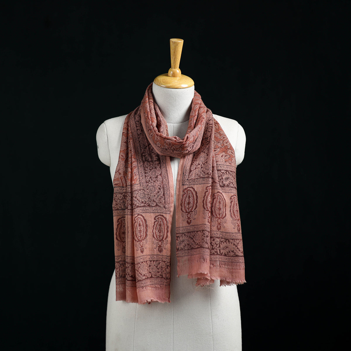 Pure Merino Wool Stole in Pedana Kalamkari Block Prints 36