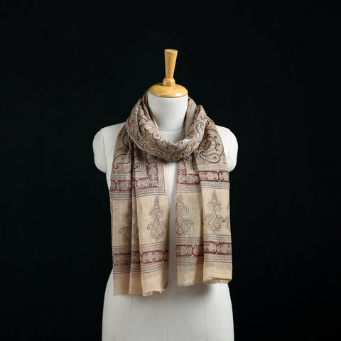 Pure Merino Wool Stole in Pedana Kalamkari Block Prints 37