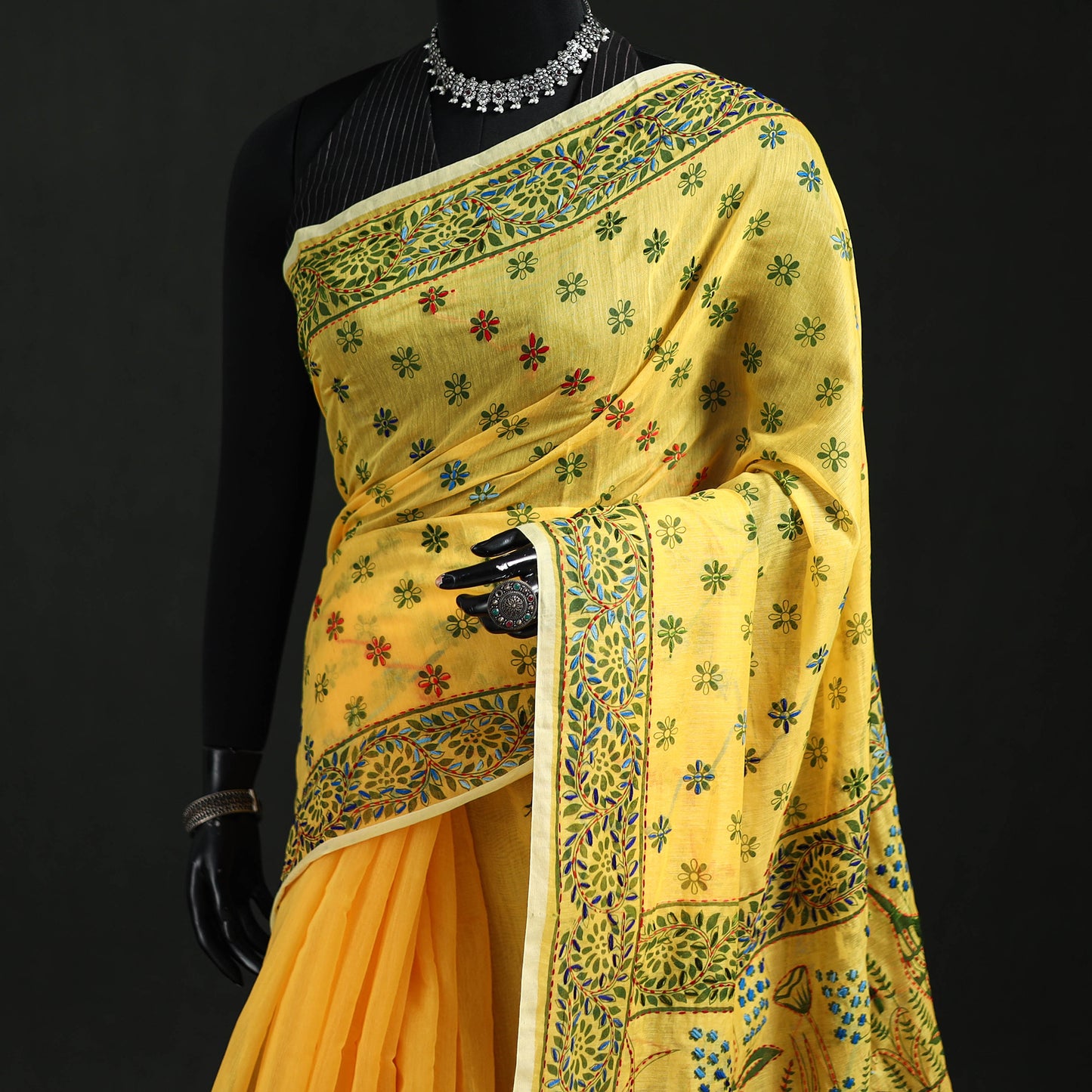 Hand Embroidered Chapa Work Silk Cotton Saree 09