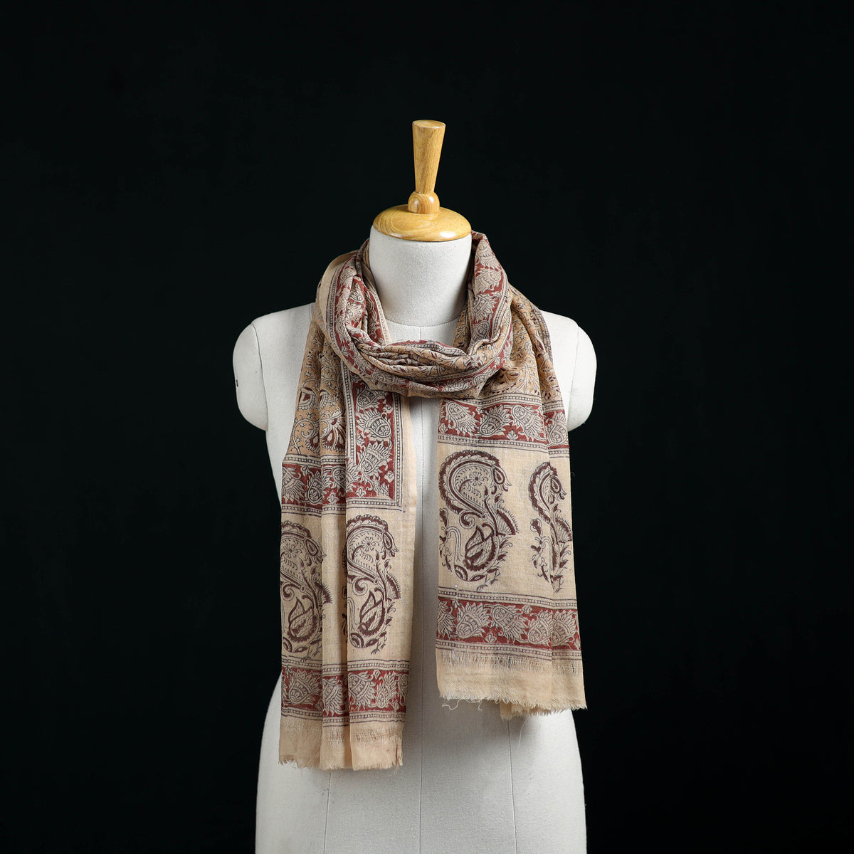 Pure Merino Wool Stole in Pedana Kalamkari Block Prints 38
