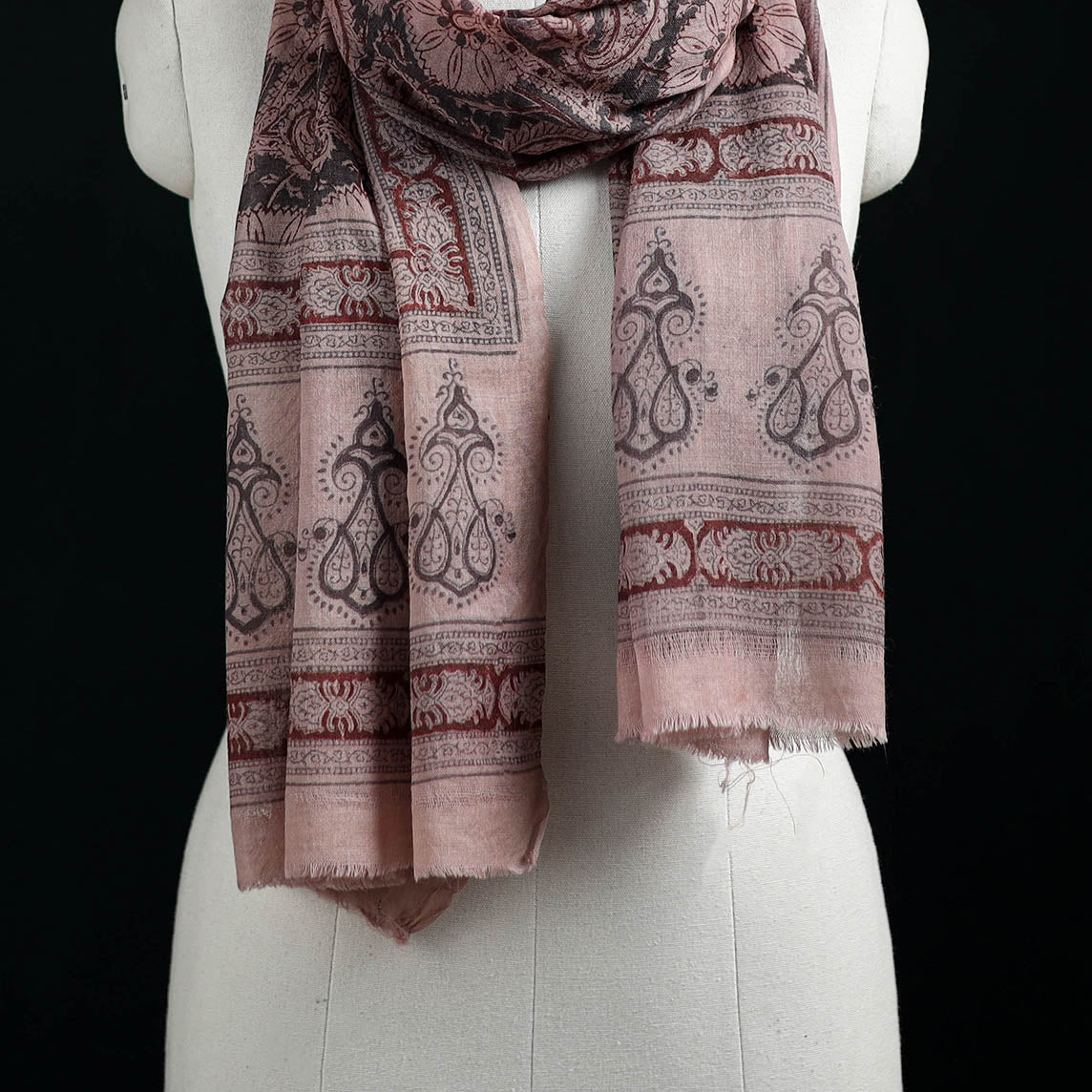 Pure Merino Wool Stole in Pedana Kalamkari Block Prints 39
