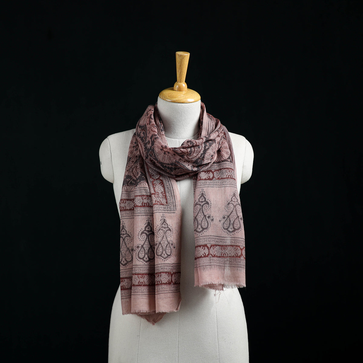 Pure Merino Wool Stole in Pedana Kalamkari Block Prints 39