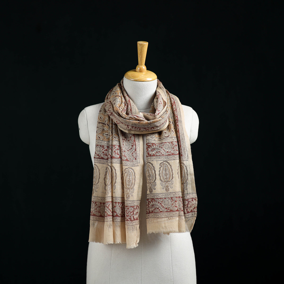 Pure Merino Wool Stole in Pedana Kalamkari Block Prints 40