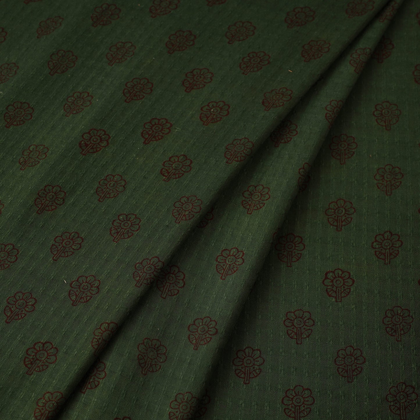 Green Bagh Hand Block Print Natural Dye Stripe Cotton Fabric
