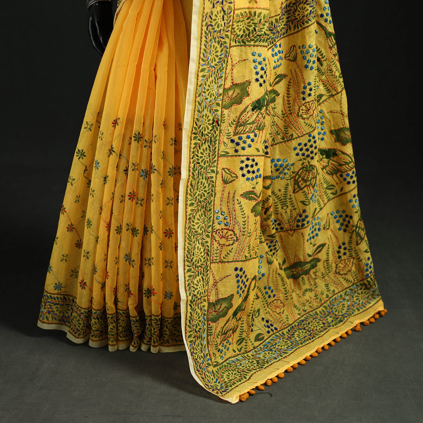 Hand Embroidered Chapa Work Silk Cotton Saree 09
