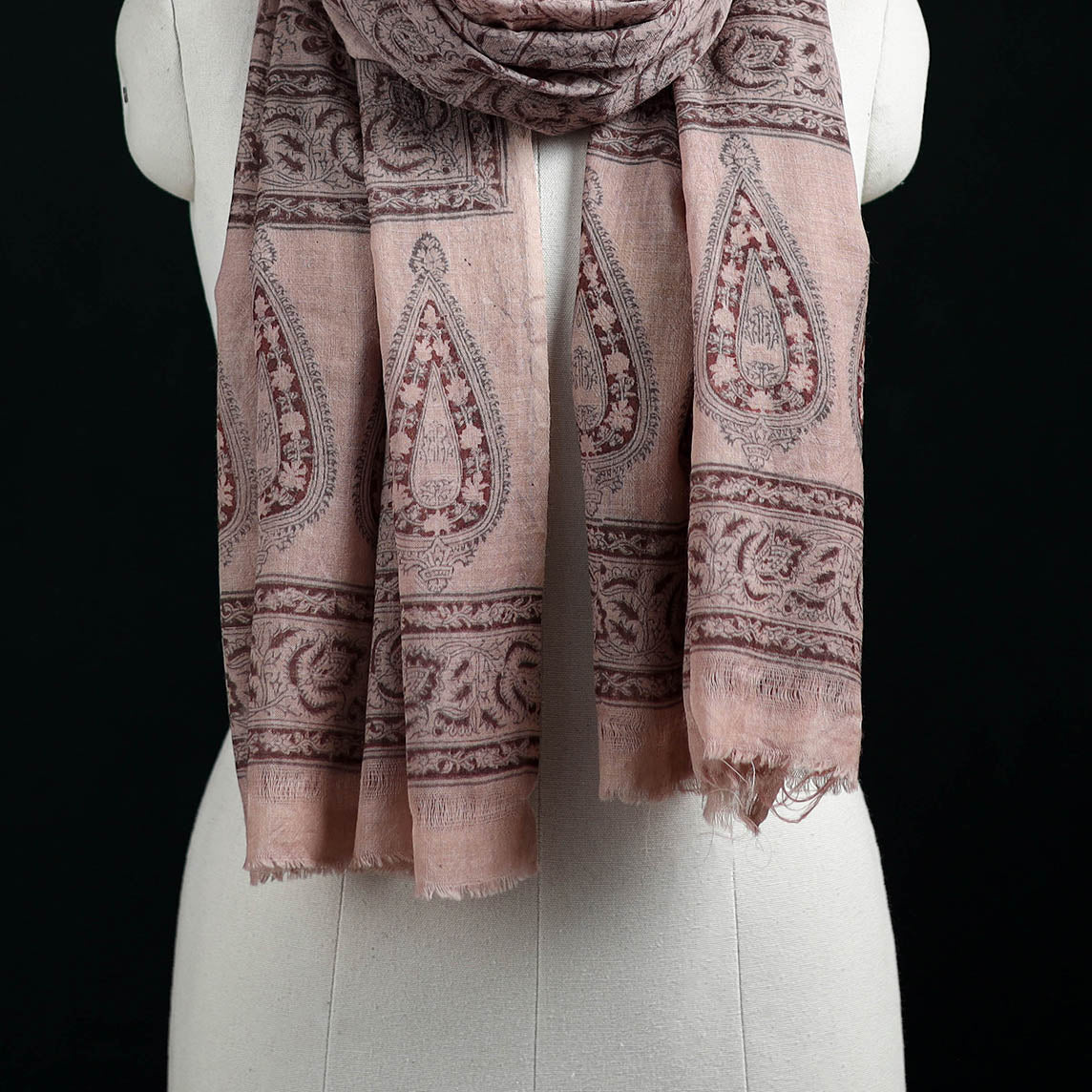 Pure Merino Wool Stole in Pedana Kalamkari Block Prints 41