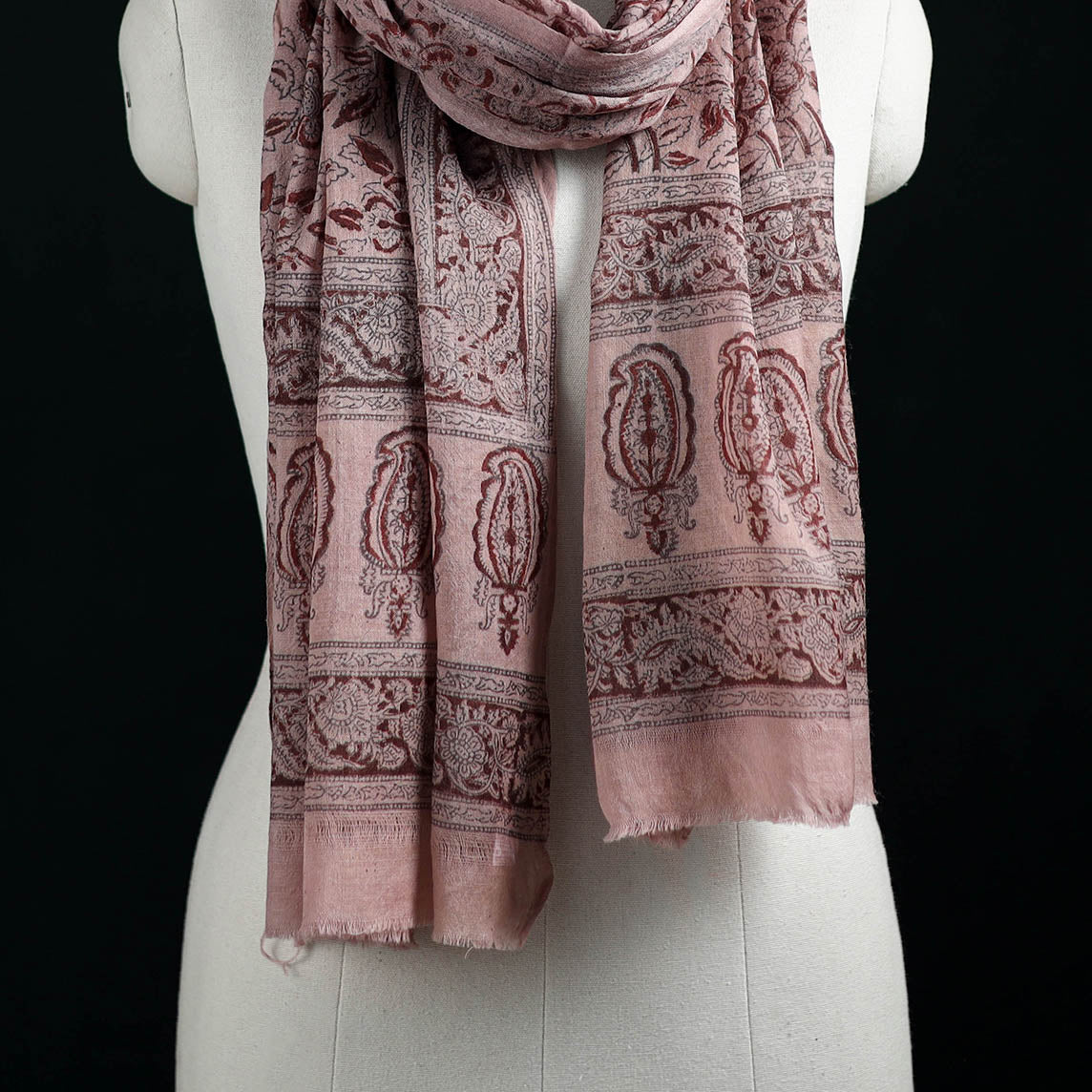 Pure Merino Wool Stole in Pedana Kalamkari Block Prints 42