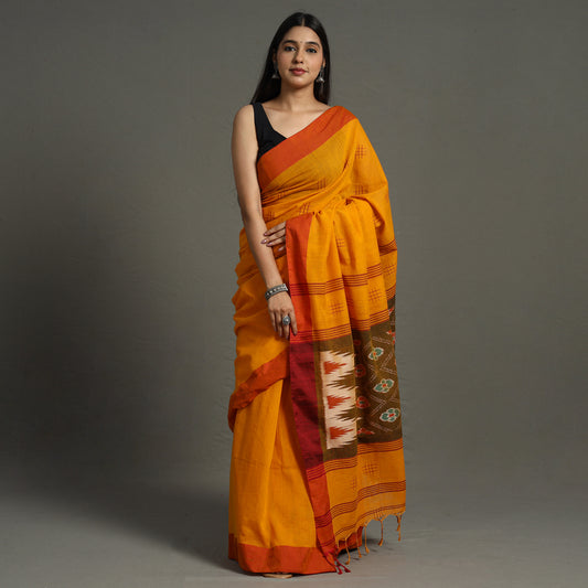 Orange - Begampuri Handloom Cotton Saree with Ikat Border 06