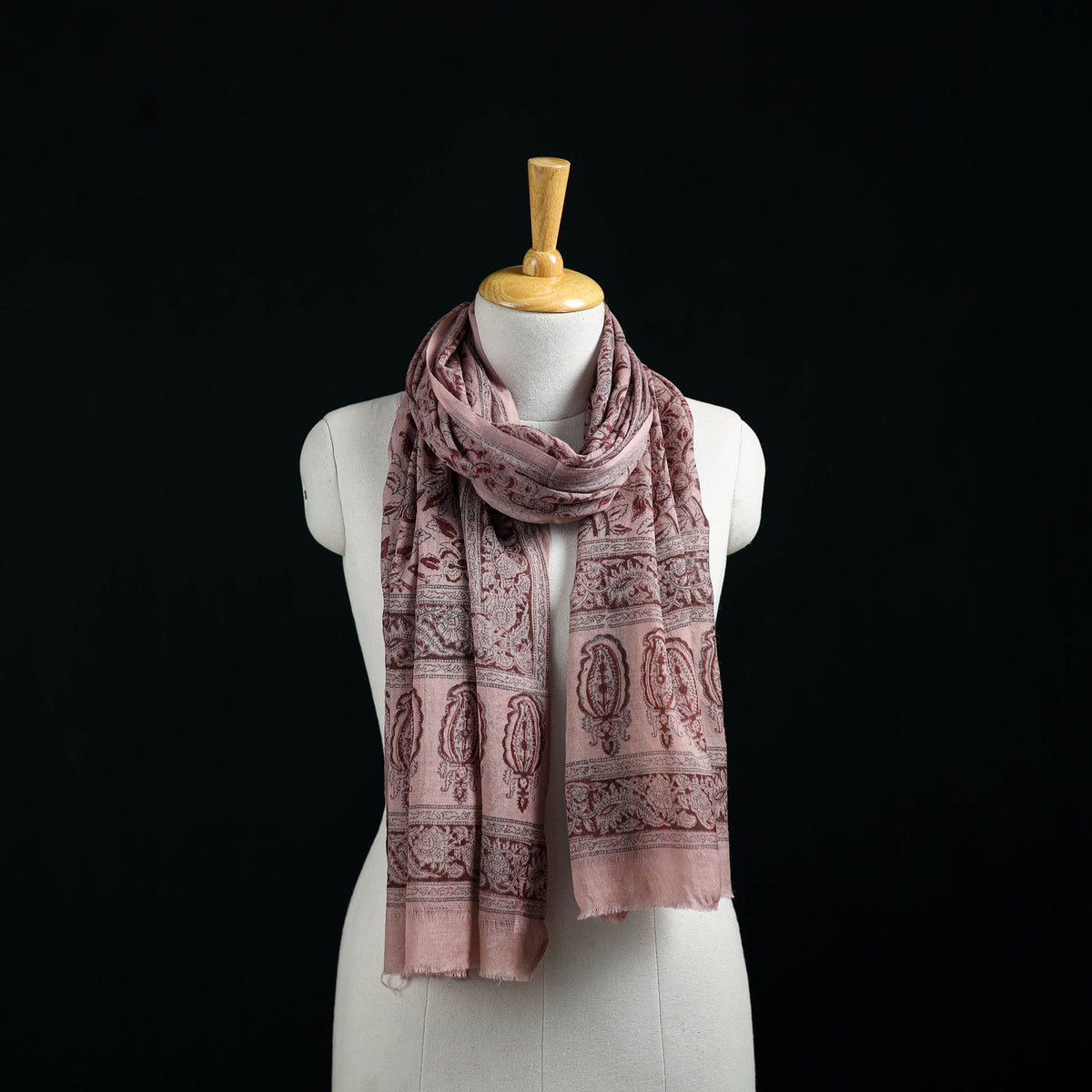 Pure Merino Wool Stole in Pedana Kalamkari Block Prints 42