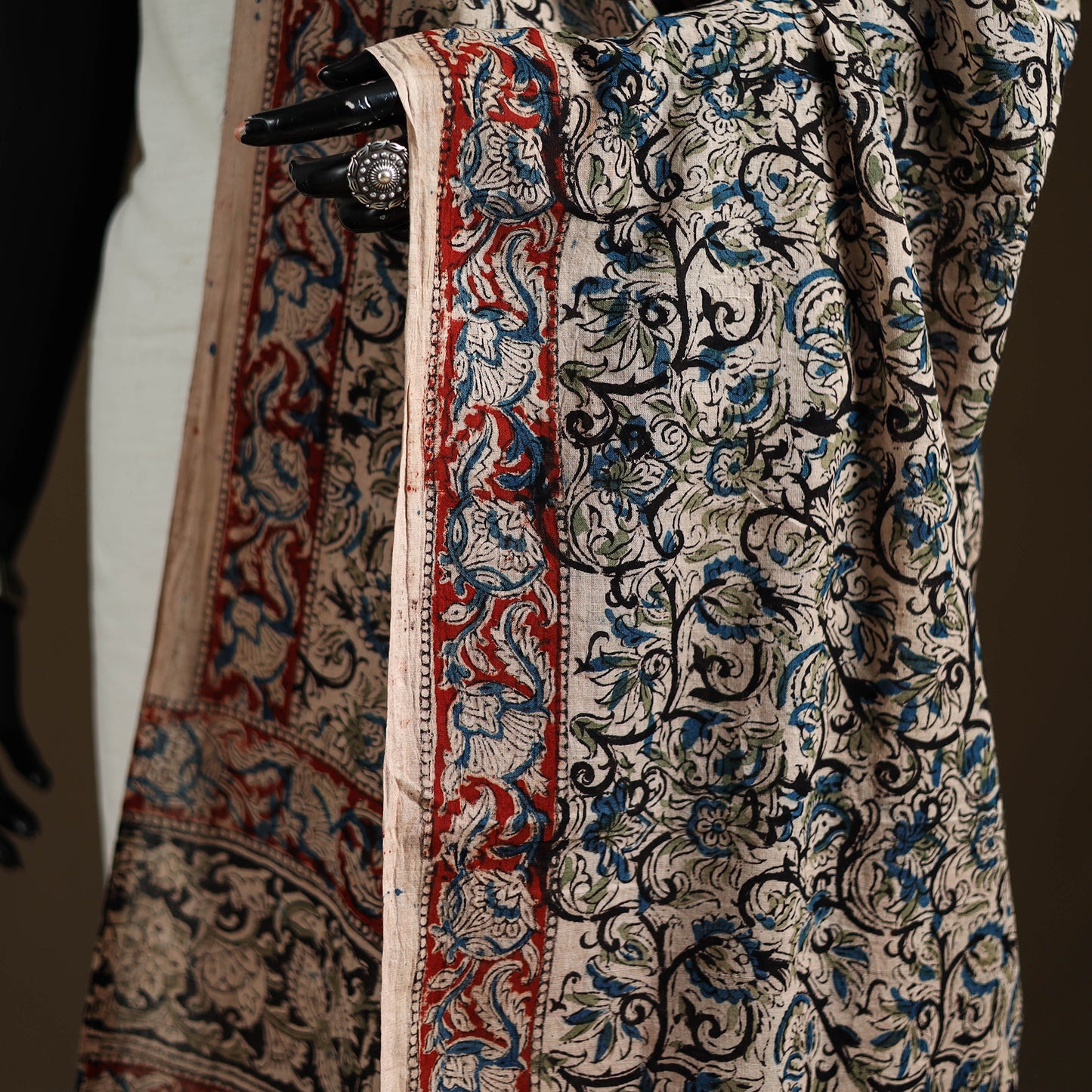 Kalamkari Hand Block Print Natural Dyed Cotton Dupatta 08