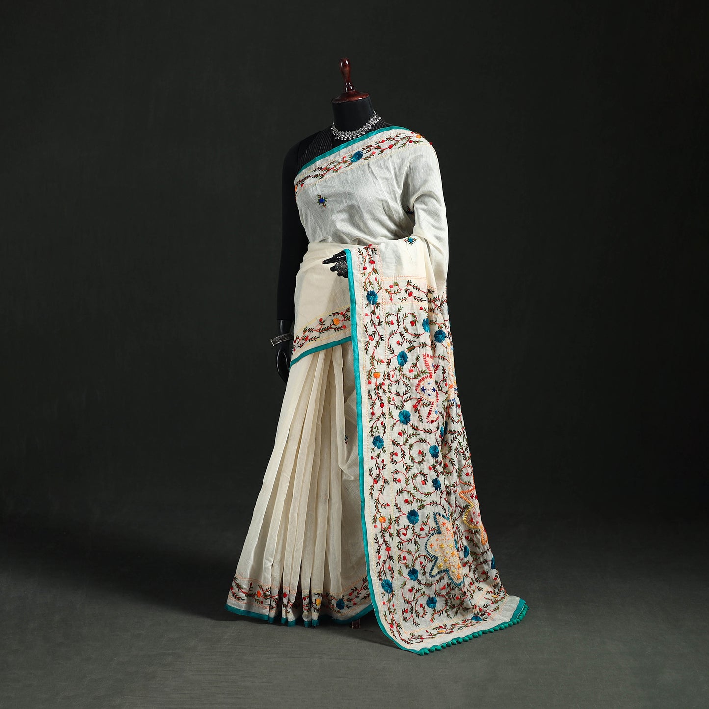 Hand Embroidered Chapa Work Silk Cotton Saree 10