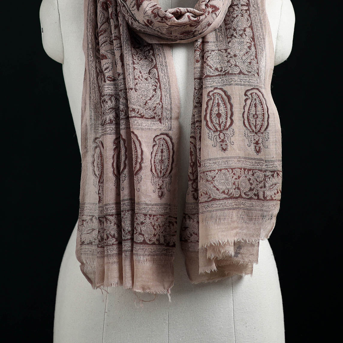 Pure Merino Wool Stole in Pedana Kalamkari Block Prints 43
