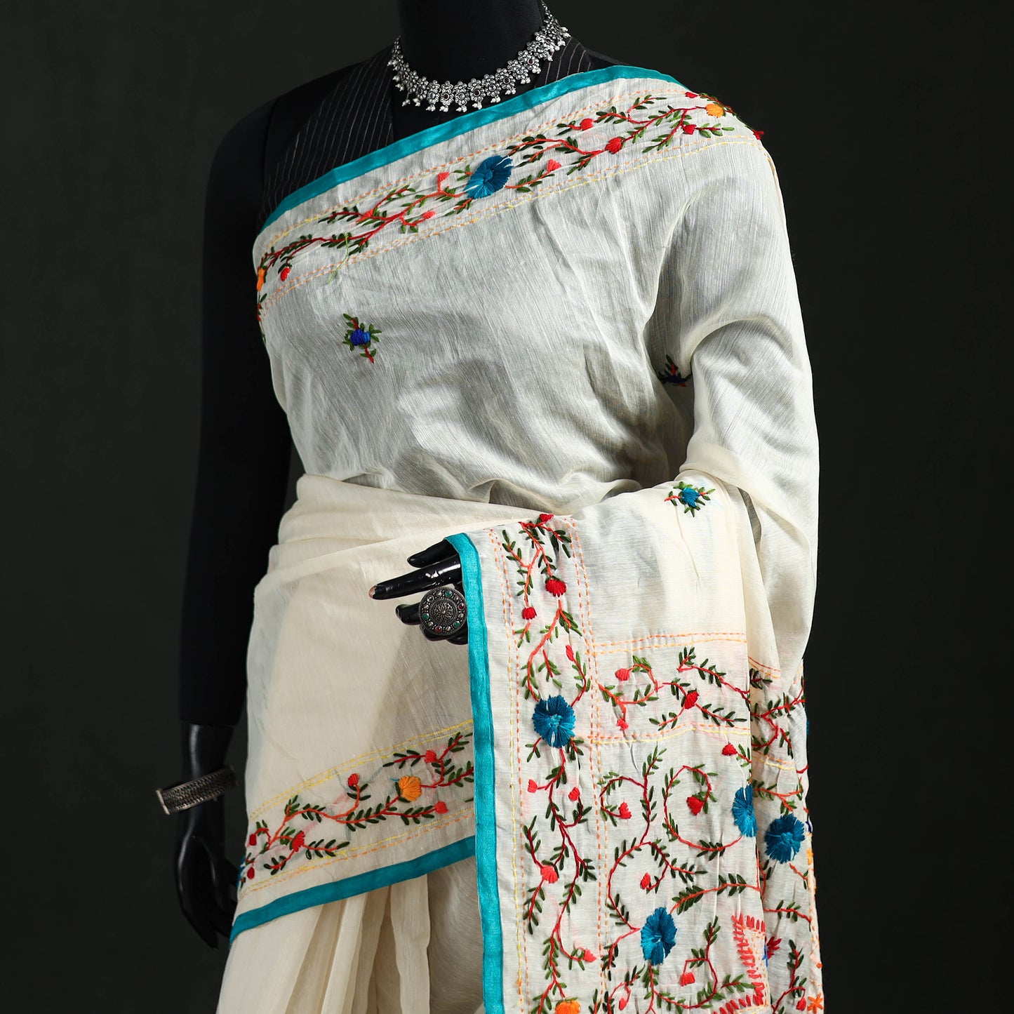 Hand Embroidered Chapa Work Silk Cotton Saree 10