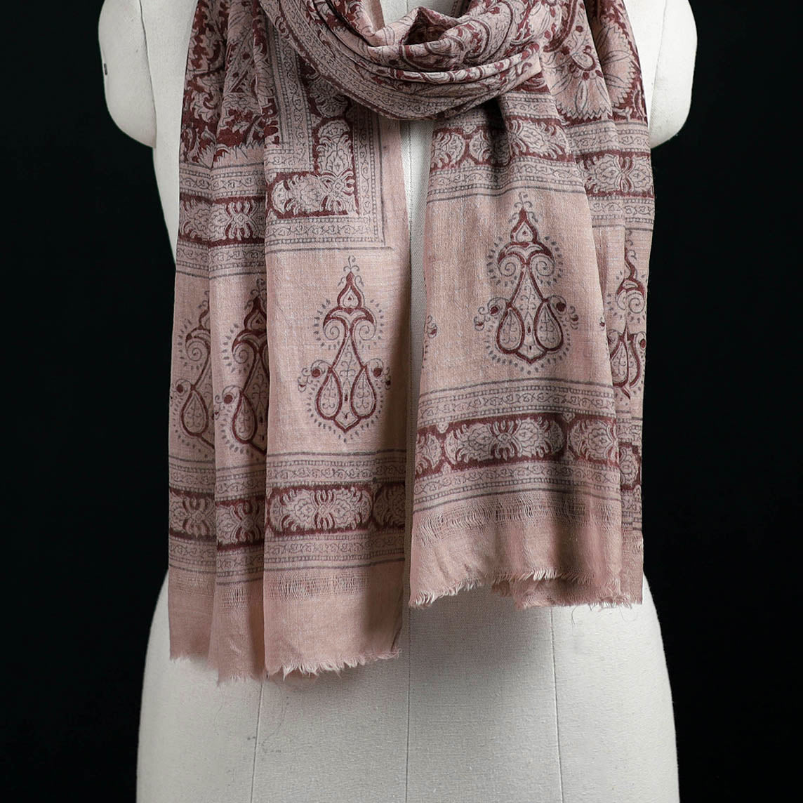 Pure Merino Wool Stole in Pedana Kalamkari Block Prints 46