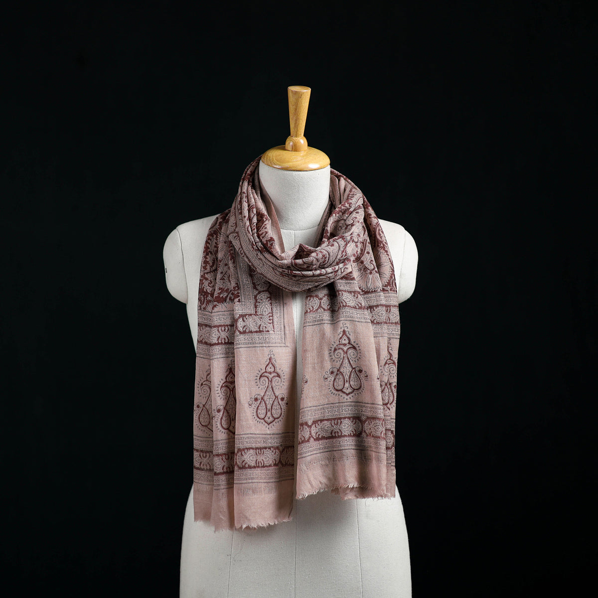 Pure Merino Wool Stole in Pedana Kalamkari Block Prints 46