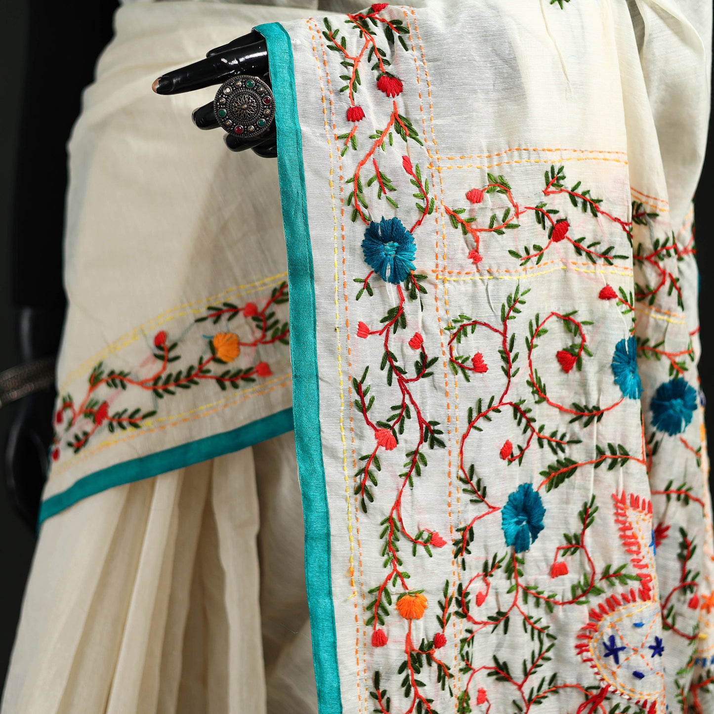 Hand Embroidered Chapa Work Silk Cotton Saree 10