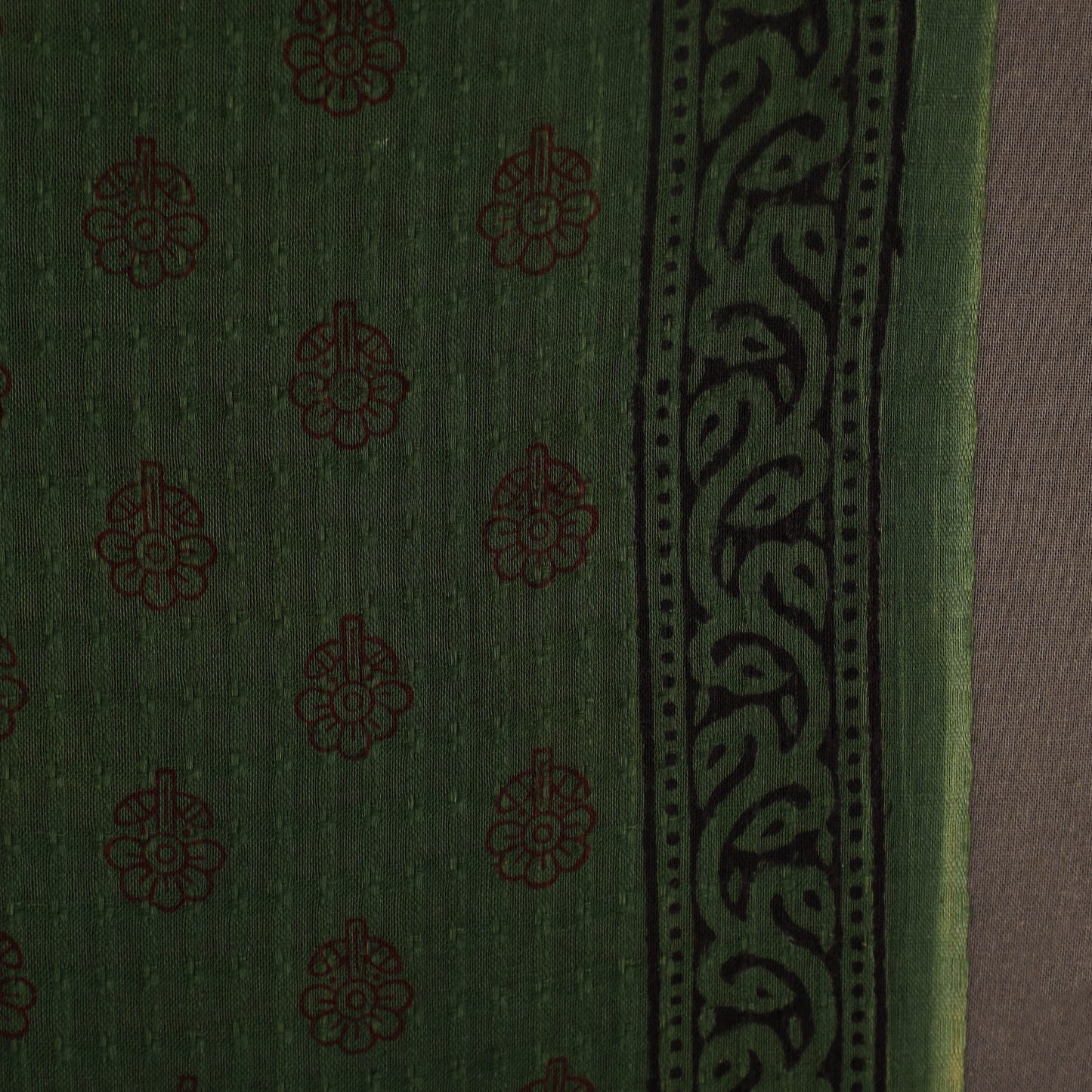 Green Bagh Hand Block Print Natural Dye Stripe Cotton Fabric