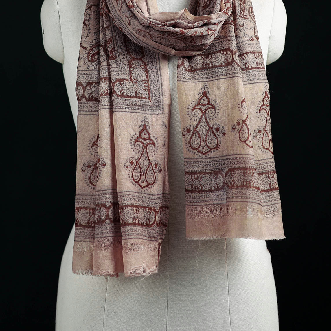 Pure Merino Wool Stole in Pedana Kalamkari Block Prints 44