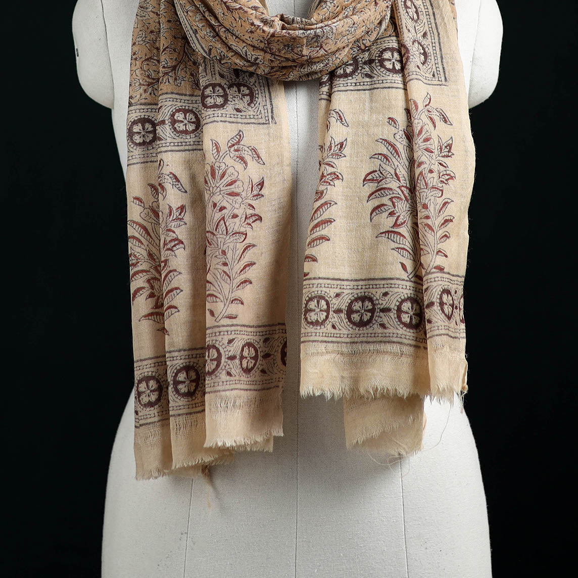 Pure Merino Wool Stole in Pedana Kalamkari Block Prints 47