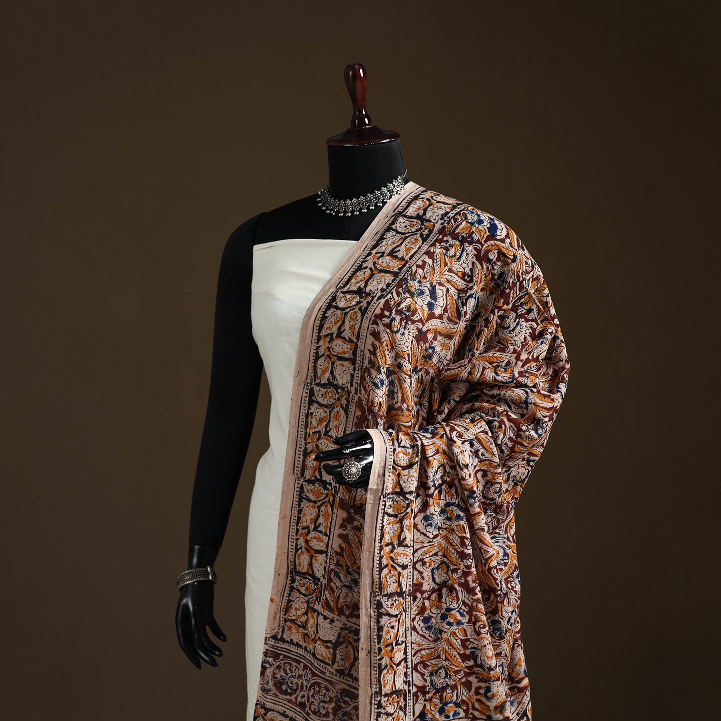 Kalamkari Hand Block Print Natural Dyed Cotton Dupatta 09