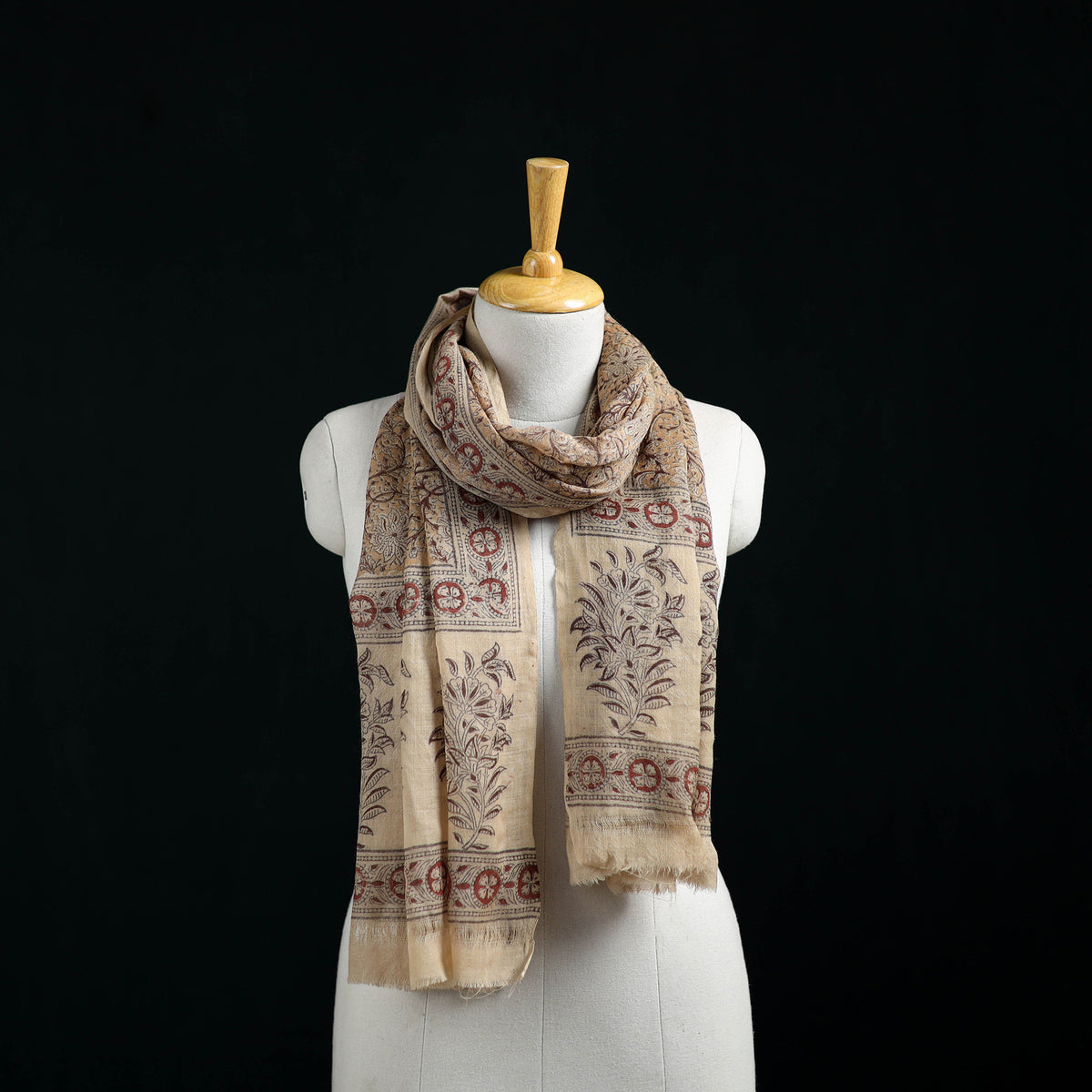Pure Merino Wool Stole in Pedana Kalamkari Block Prints 48