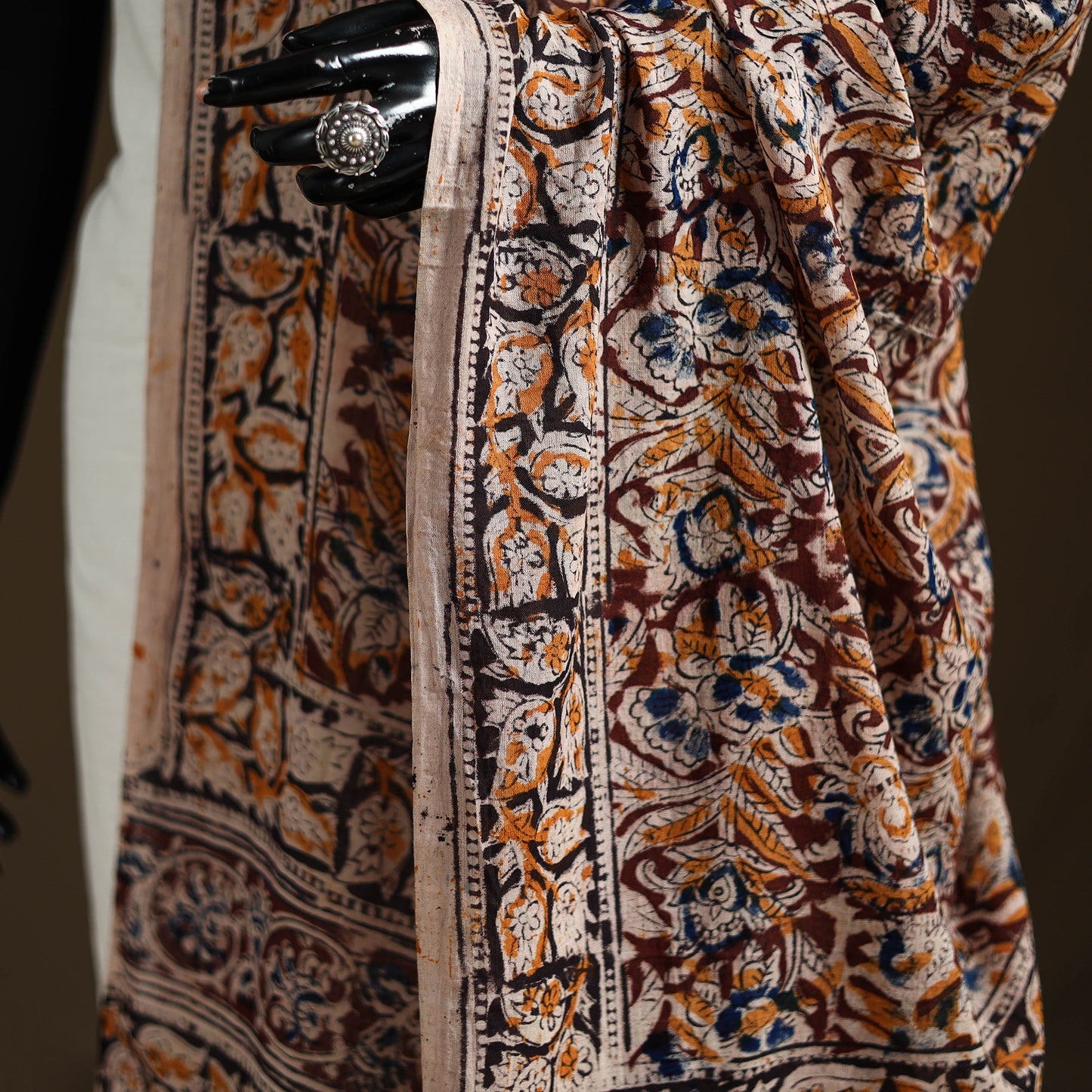 Kalamkari Hand Block Print Natural Dyed Cotton Dupatta 09