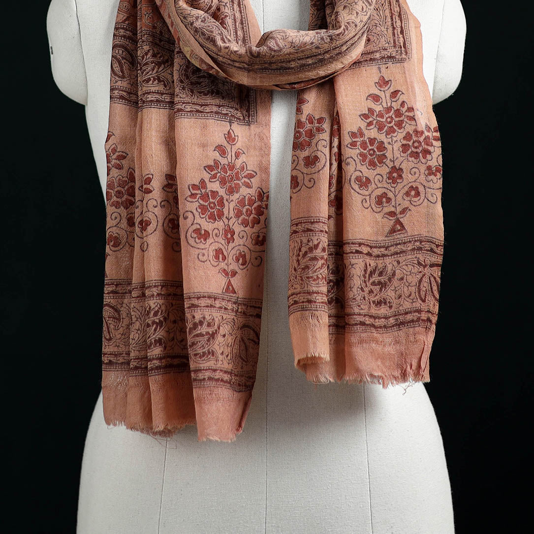 Pure Merino Wool Stole in Pedana Kalamkari Block Prints 49