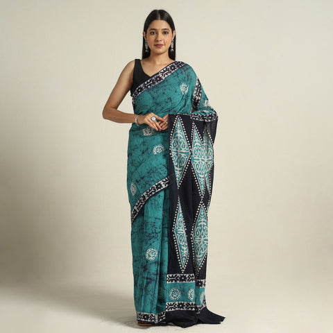 Green - Hand Batik Printed Cotton Saree