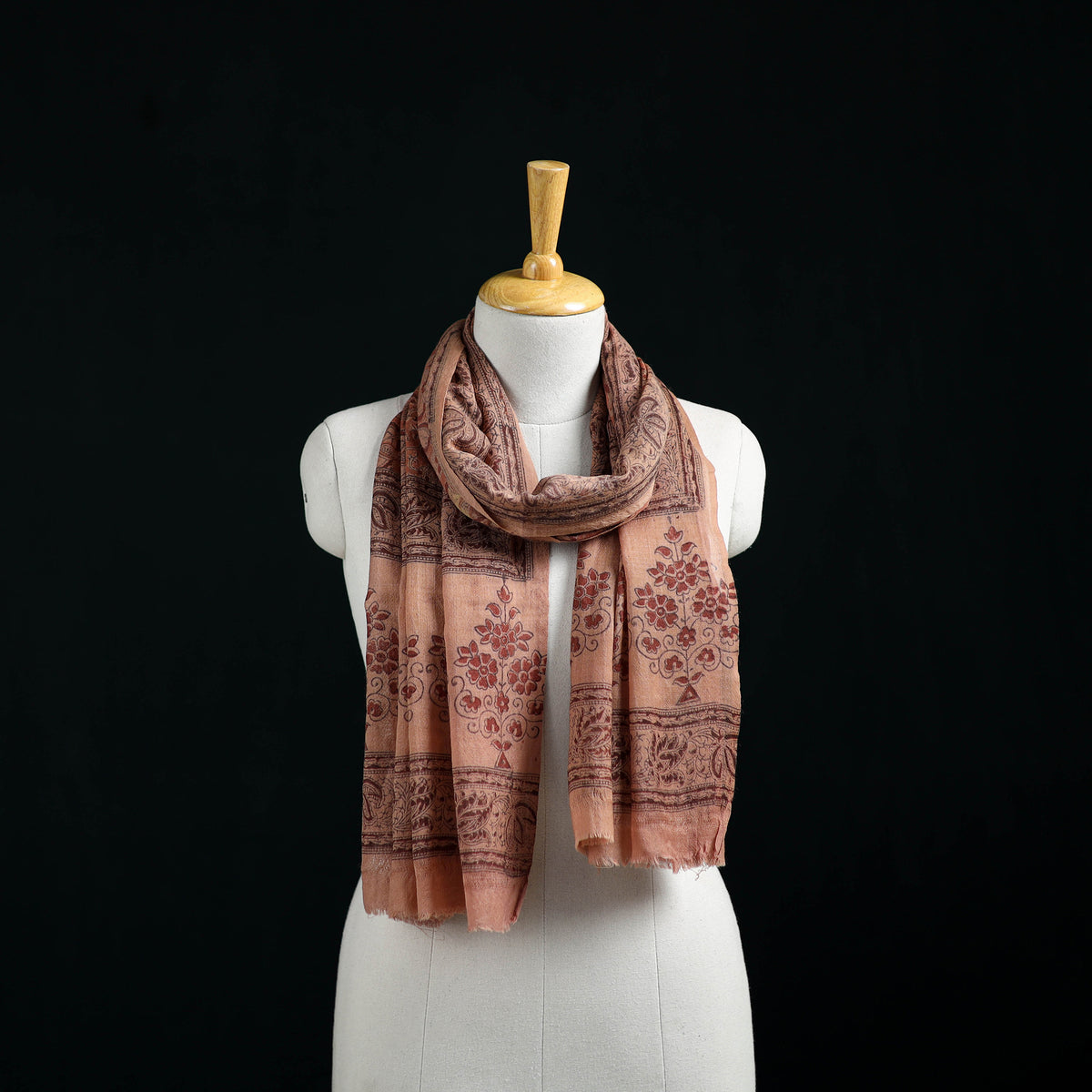Pure Merino Wool Stole in Pedana Kalamkari Block Prints 49