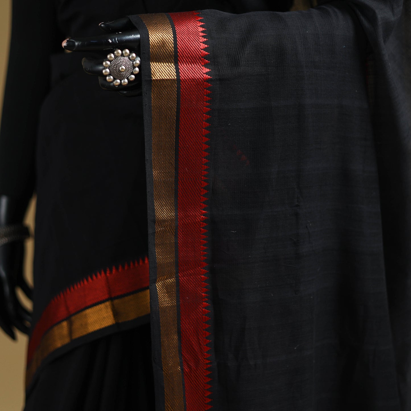 Black - Pure Handwoven Mangalagiri Cotton Saree with Zari Border 37