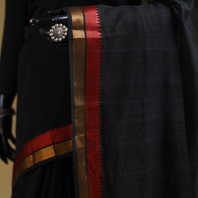 Black - Pure Handwoven Mangalagiri Cotton Saree with Zari Border 37