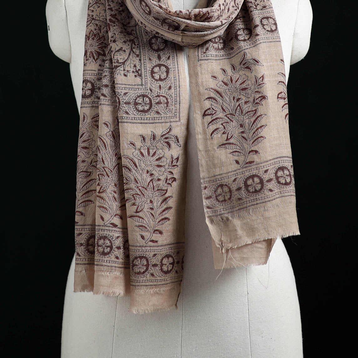 Pure Merino Wool Stole in Pedana Kalamkari Block Prints 51