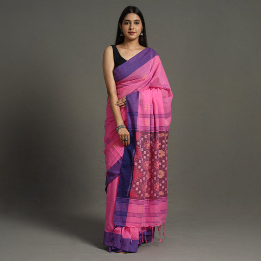 Pink - Begampuri Handloom Cotton Saree with Ikat Border 07
