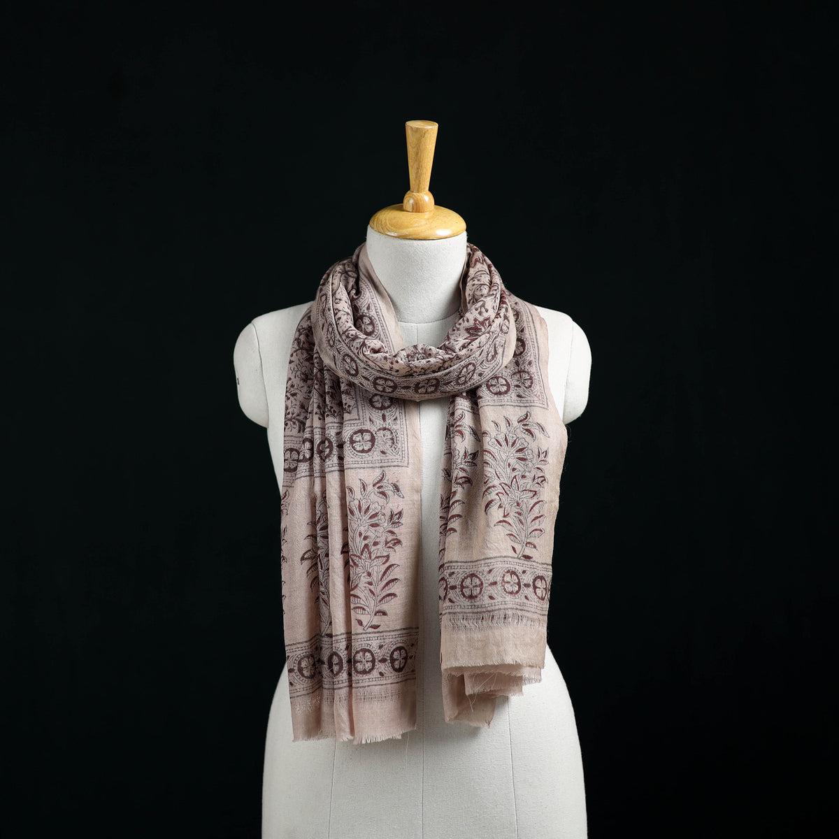 Pure Merino Wool Stole in Pedana Kalamkari Block Prints 53