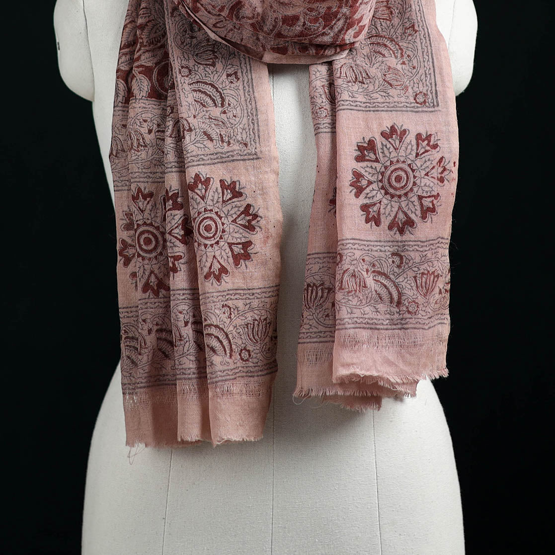 Pure Merino Wool Stole in Pedana Kalamkari Block Prints 54