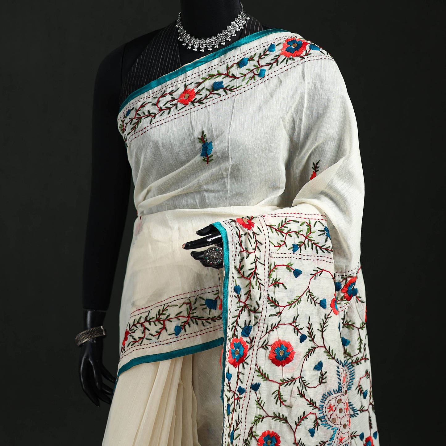 Hand Embroidered Chapa Work Silk Cotton Saree 12