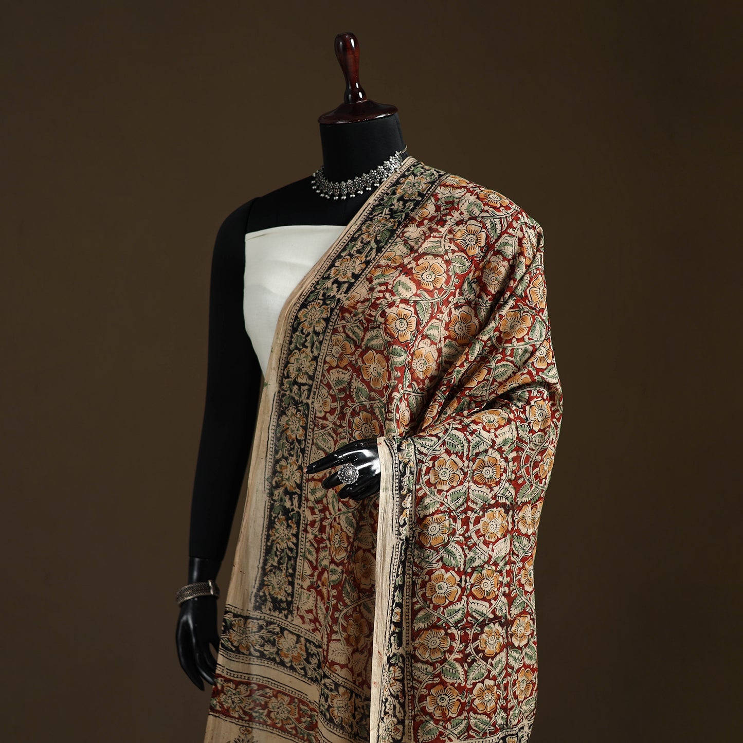 Kalamkari Hand Block Print Natural Dyed Cotton Dupatta 11