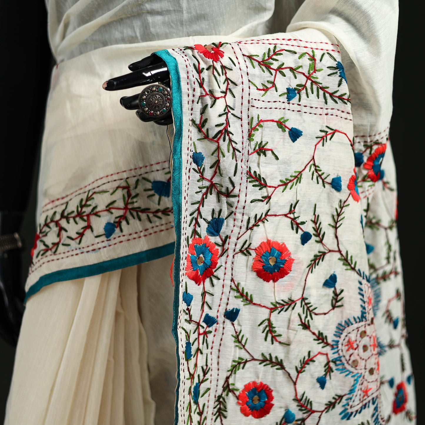 Hand Embroidered Chapa Work Silk Cotton Saree 12