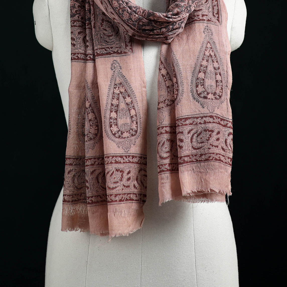 Pure Merino Wool Stole in Pedana Kalamkari Block Prints 56