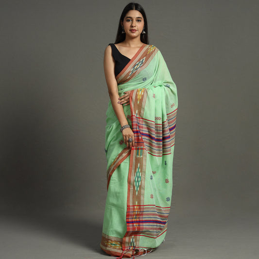 Green - Begampuri Handloom Cotton Saree with Ikat Border 08