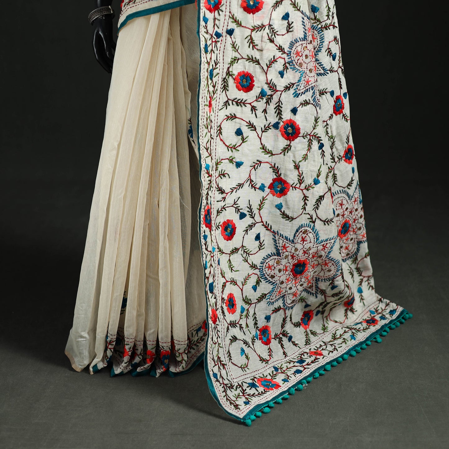 Hand Embroidered Chapa Work Silk Cotton Saree 12